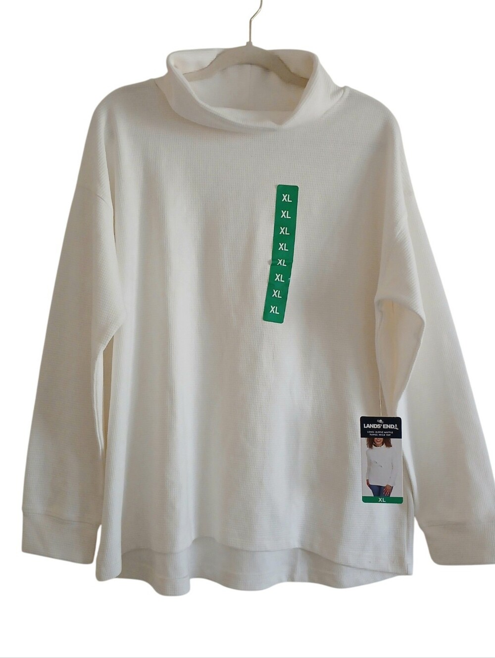 NEW LAND'S END Waffle Knit Funnel Neck Relaxed Fit Top Women's XL Cream Cozy